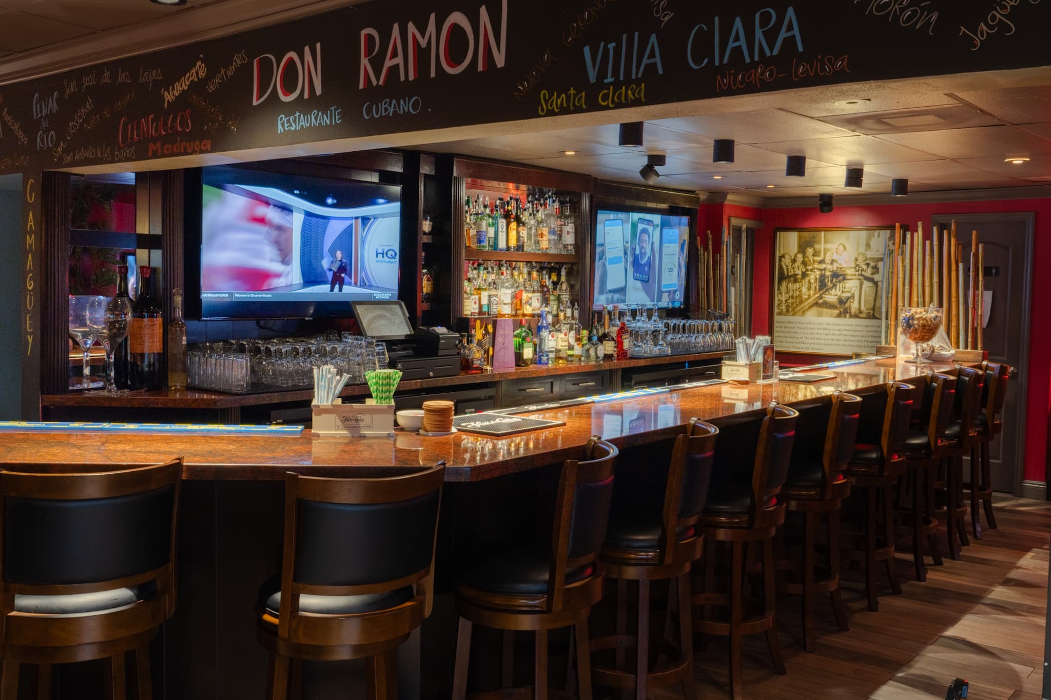 The bar under the Don Ramon chalkboard mural
