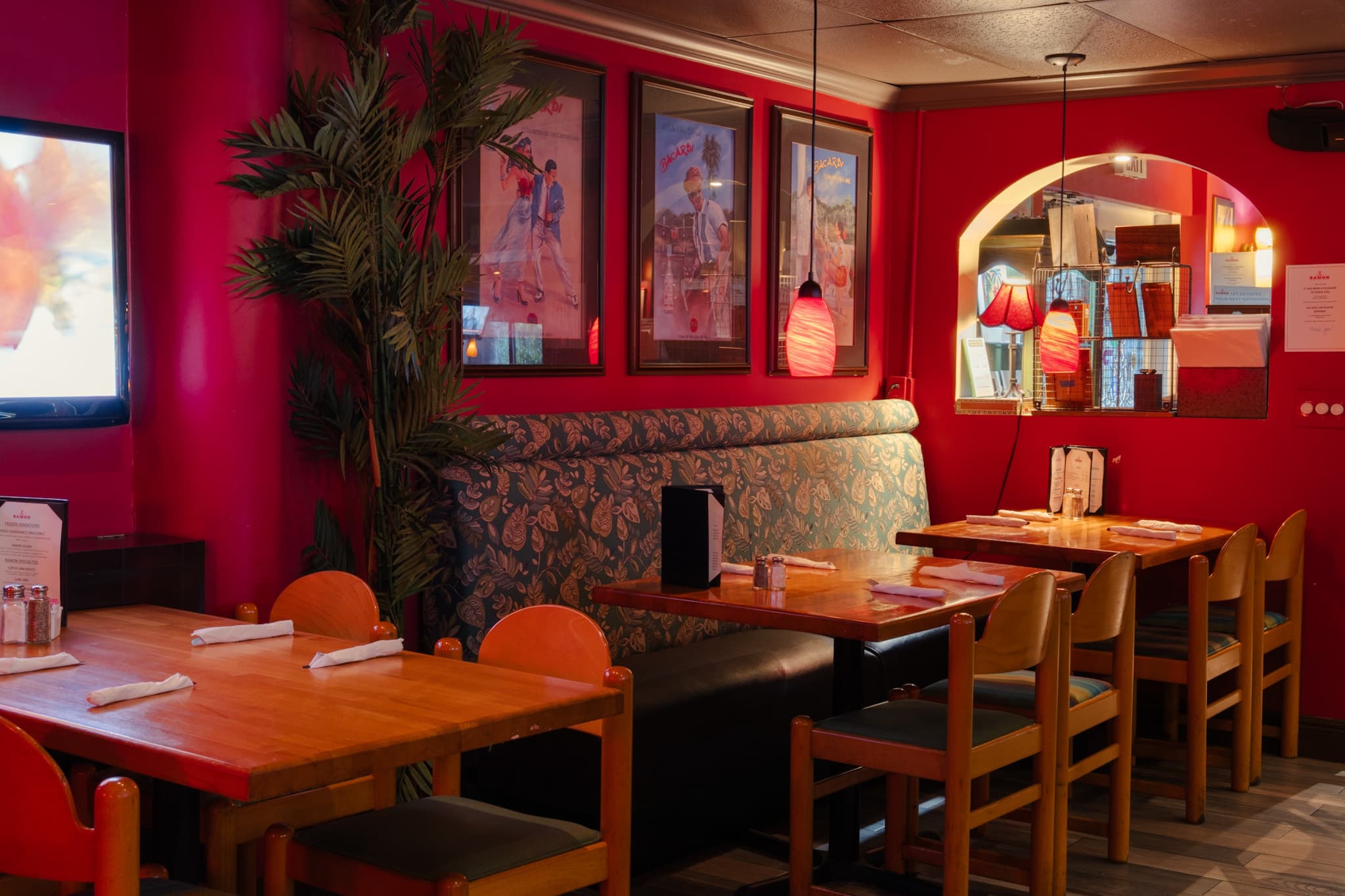 A booth beneath the arched serving window